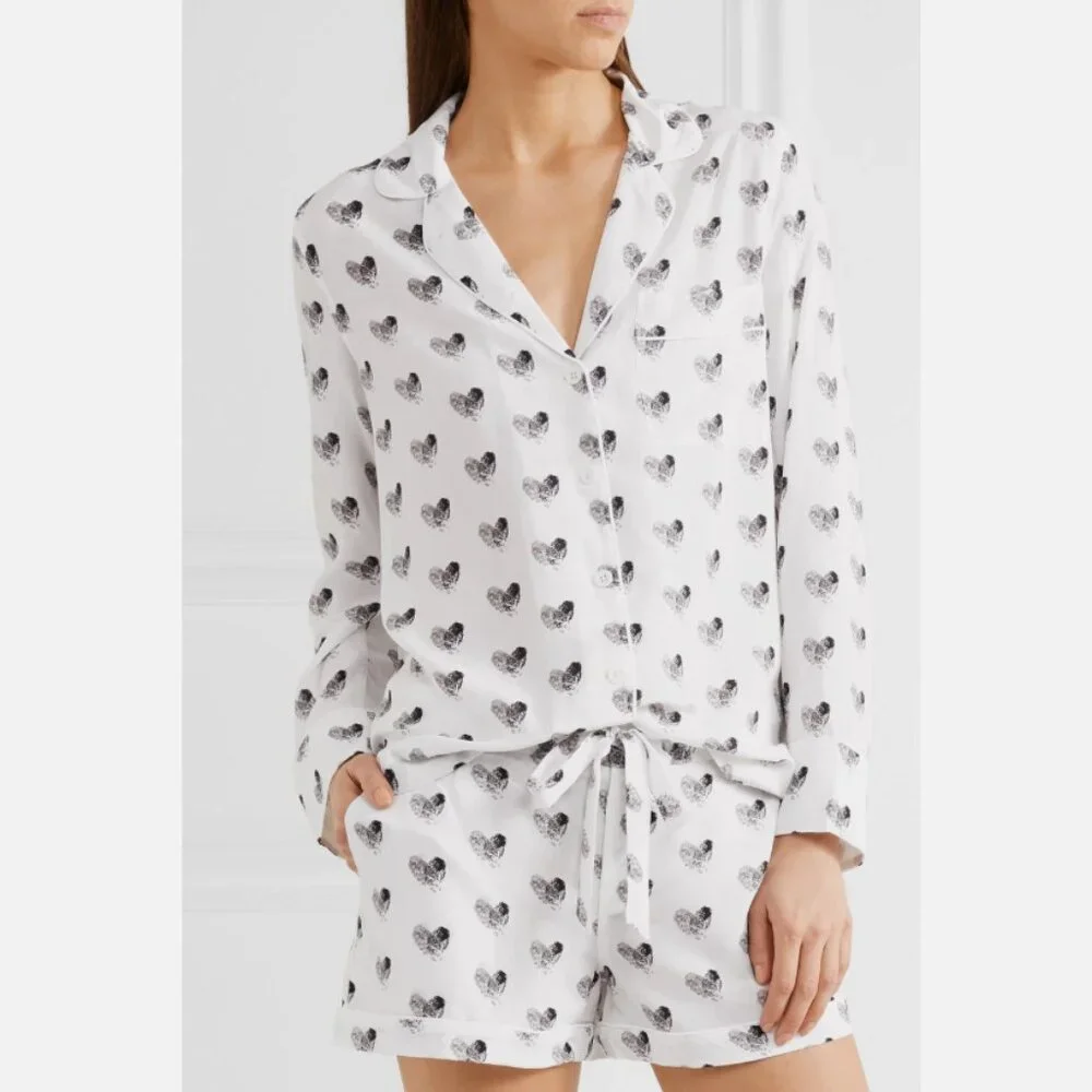 NWT Equipment Lillian Silk Pajama Set White & Black Heart Thumbprint XS,‎ M $388